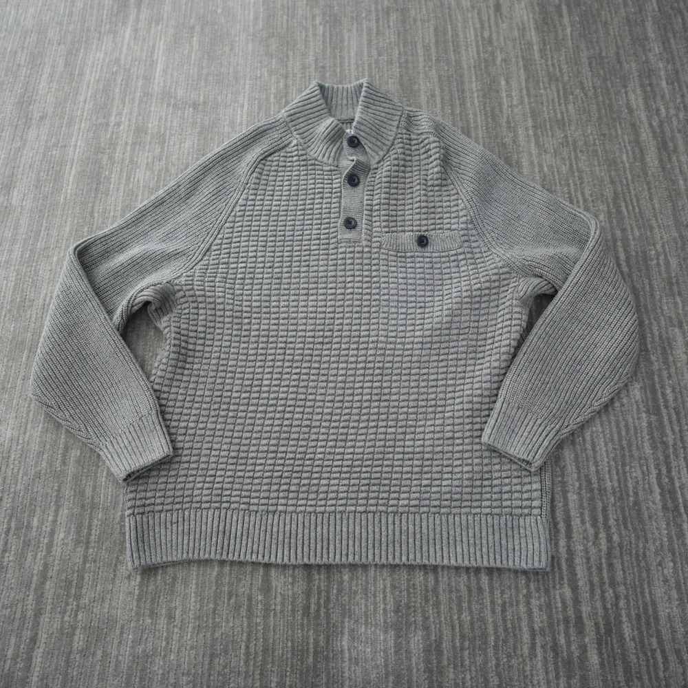 Duluth Trading Co. Mock Sweater‎ Men Burly Retirement Button Gray Waffle Large
